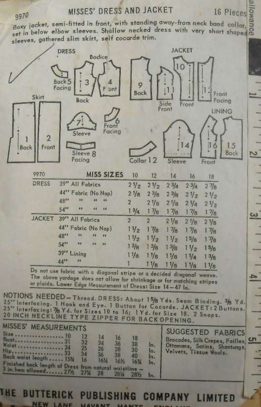 V/VINTAGE BUTTERICK 9970 DRESS & JACKET SIZE 10 BUST 31 COMPLETE-ZIPLOC