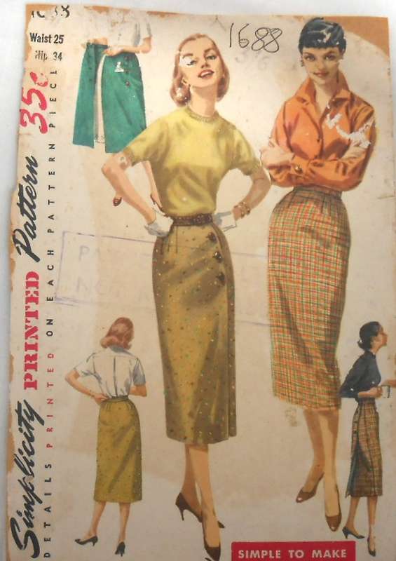 VINTAGE SIMPLICITY 1668 WRAP AROUND SKIRT WAIST 25 HIP 34 COMPLETE-ZIPLOC