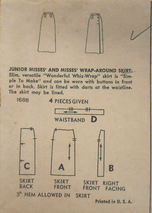 VINTAGE SIMPLICITY 1668 WRAP AROUND SKIRT WAIST 25 HIP 34 COMPLETE-ZIPLOC