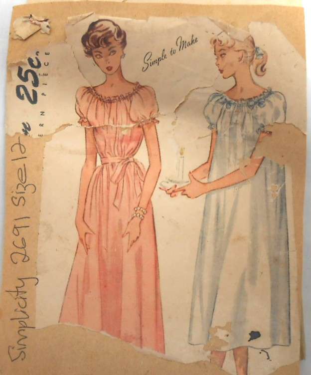 VINTAGE SIMPLICITY 2691 NIGHTGOWN IN 2 LENGTHS SIZE 12 BUST 30 COMPLETE-ZIPLOC