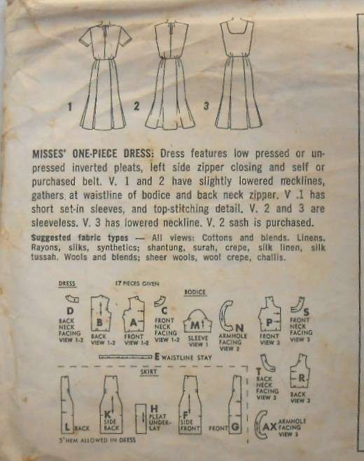VINTAGE SIMPLICITY 4390 ONE PIECE DRESS SIZE 18 BUST 38 COMPLETE