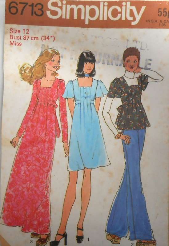 SIMPLICITY 6713 DRESS OR TOP WITH SQUARE NECKLINE SIZE 12 BUST 87 CM COMPLETE-ZIPLOC