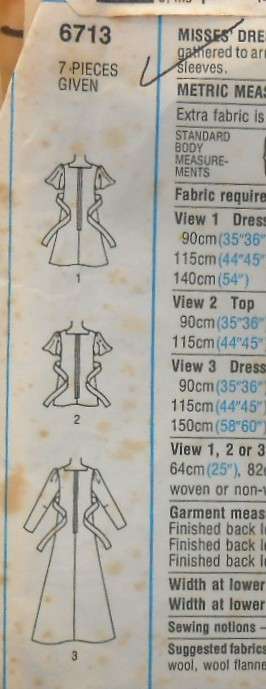 SIMPLICITY 6713 DRESS OR TOP WITH SQUARE NECKLINE SIZE 12 BUST 87 CM COMPLETE-ZIPLOC