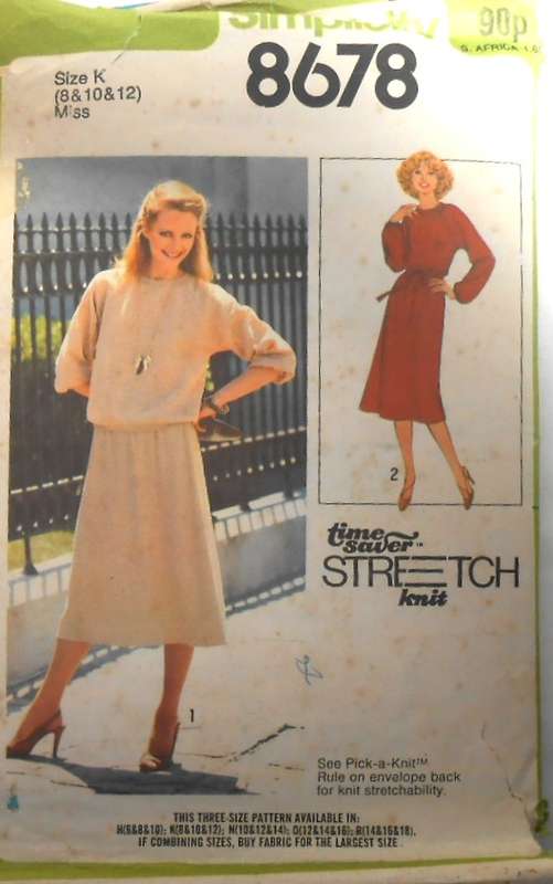 SIMPLICITY 8678 PULLOVER DRESS OR 2 PIECE DRESS & TIE BELT SIZE 8-10-12 COMPLETE