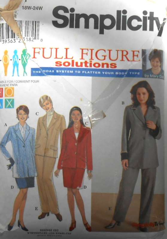 SIMPLICITY 8804 JACKET-SKIRT-PANTS SIZE 18W-24W COMPLETE-CUT TO 24W