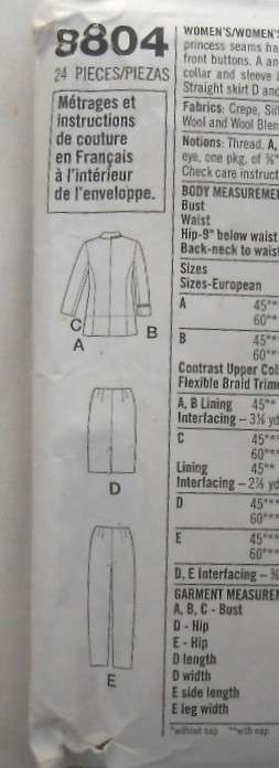 SIMPLICITY 8804 JACKET-SKIRT-PANTS SIZE 18W-24W COMPLETE-CUT TO 24W