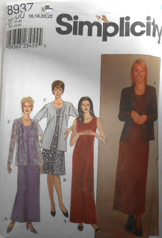 SIMPLICITY 8937 DRESS & JACKET SIZE 16-18-20-22 COMPLETE-CUT TO 22