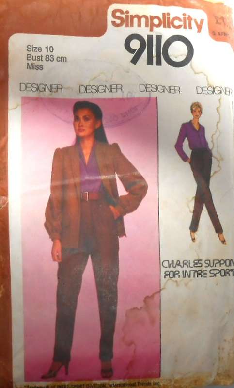 SIMPLICITY 9110 BLOUSE-PANTS & LINED JACKET SIZE 10 BUST 83 CM COMPLETE-ZIPLOC