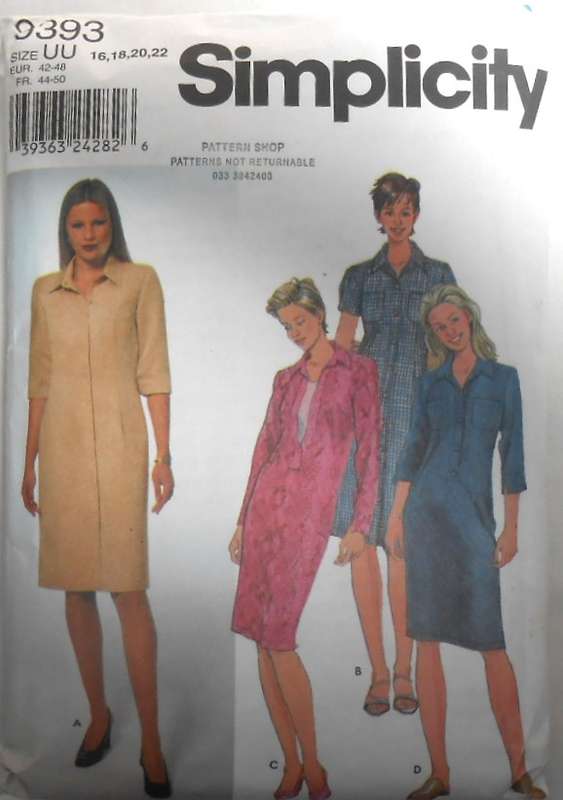 SIMPLICITY 9393 SEMI FITTED DRESS SIZE 16-18-20-22 COMPLETE-CUT TO 22