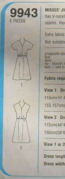 VINTAGE SIMPLICITY 9943 V NECK PULLOVER DRESS SIZE 10 BUST 83 CM COMPLETE