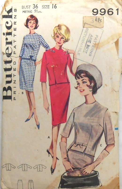 VINTAGE BUTTERICK 9961 TWO PIECE DRESS SIZE 16 BREAST 36 COMPLETE-ZIPLOC