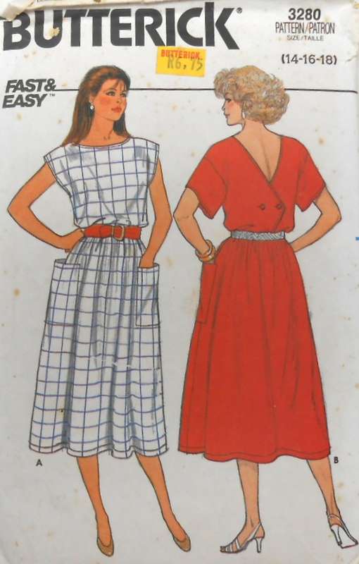 BUTTERICK 3280 LOOSE FITTING BACK WRAP DRESS SIZE 14-16-18 COMPLETE