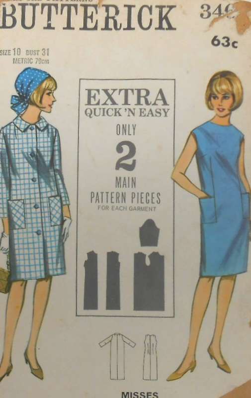 BUTTERICK 3469 DRESS-COAT SIZE 10 BUST 31 COMPLETE-ZIPLOC