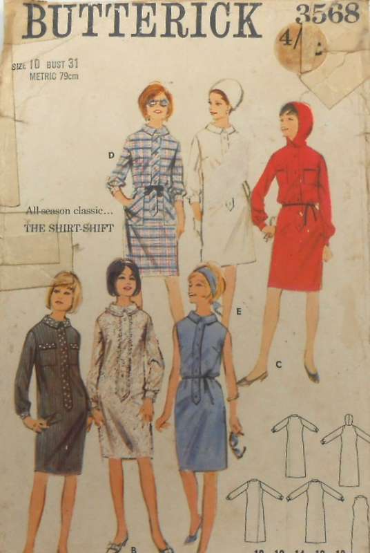 VINTAGE BUTTERICK 3568 ONE PIECE DRESS SIZE 10 BUST 31 COMPLETE-ZIPLOC