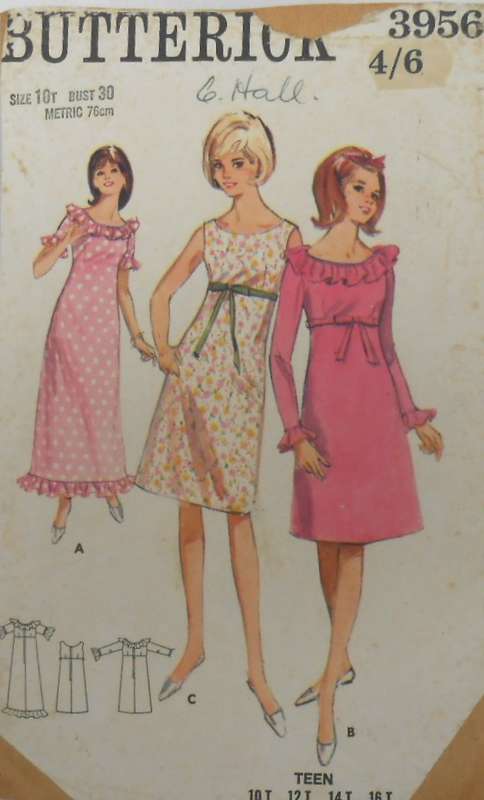 VINTAGE BUTTERICK 3956 ONE PIECE DRESS IN 2 LENGTHS SIZE 10T BUST 30 COMPLETE-ZIPLOC