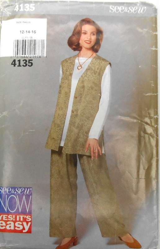 BUTTERICK 4135 LONG WAISTCOAT-TUNIC-PANTS SIZE 12-14-16 COMPLETE-CUT TO 16