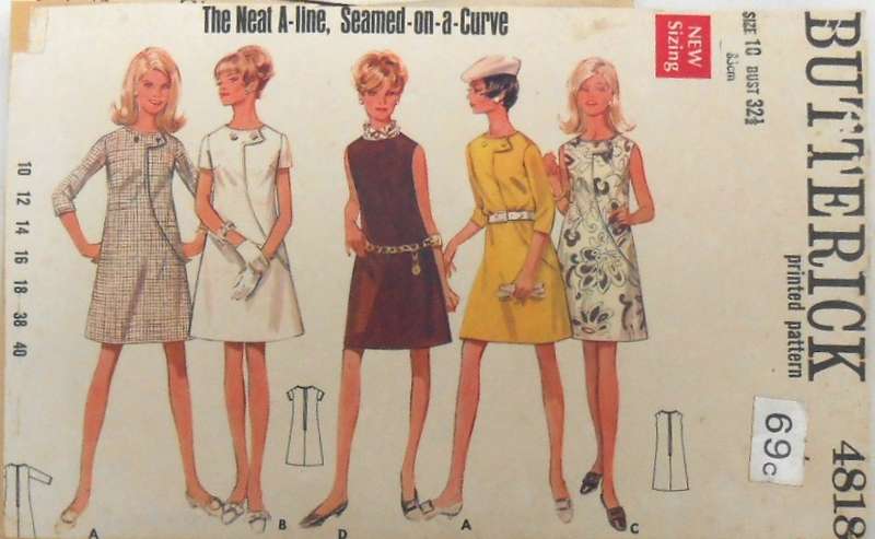 BUTTERICK 4818 SEMI FITTED A-LINE DRESS SIZE 10 BUST 32 1/2 COMPLETE-ZIPLOC