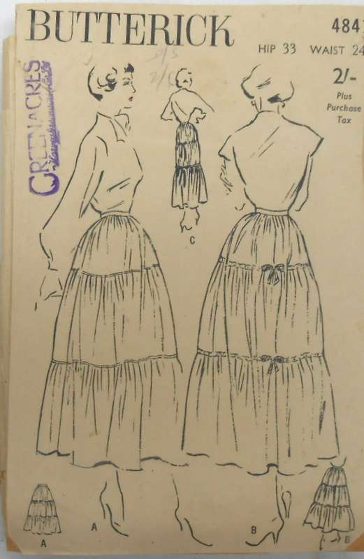 V/VINTAGE BUTTERICK 4812 PARASOL SKIRT-DRAWSTRING OPTIONAL SIZEHIP 33 WAIST 24 COMPLETE-ZIPLOC