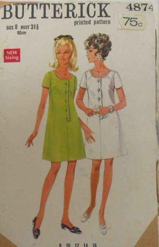 BUTTERICK 4874 SEMI FITTED A-LINE DRESS SIZE 8 BUST 31 1/2 COMPLETE-ZIPLOC