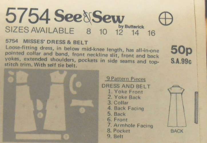 BUTTERICK 5754 DRESS & BELT SIZE 8 COMPLETE