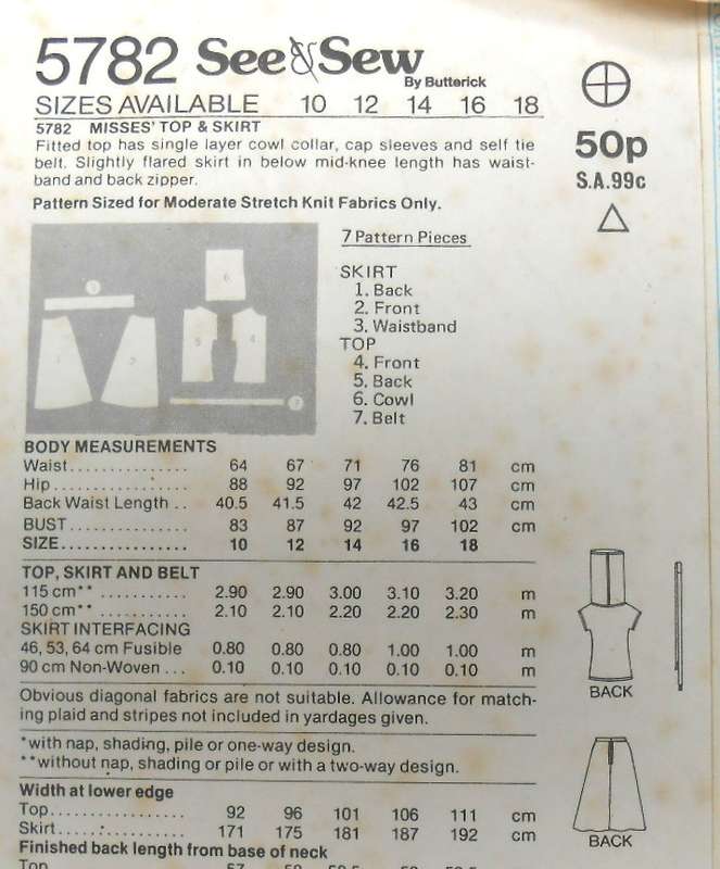 BUTTERICK 5782 TOP & SKIRT SIZE 10 COMPLETE