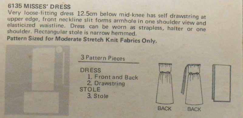BUTTERICK 6135 VERY LOOSE FIT DRESS WITH DRAWSTRING UPPER EDGE+ STOLE SIZE SMALL 8-10 COMPLETE