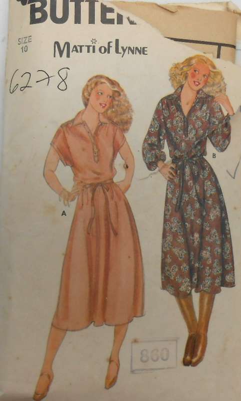 BUTTERICK 6278 DRESS & BELT SIZE SMALL 10 COMPLETE-ZIPLOC