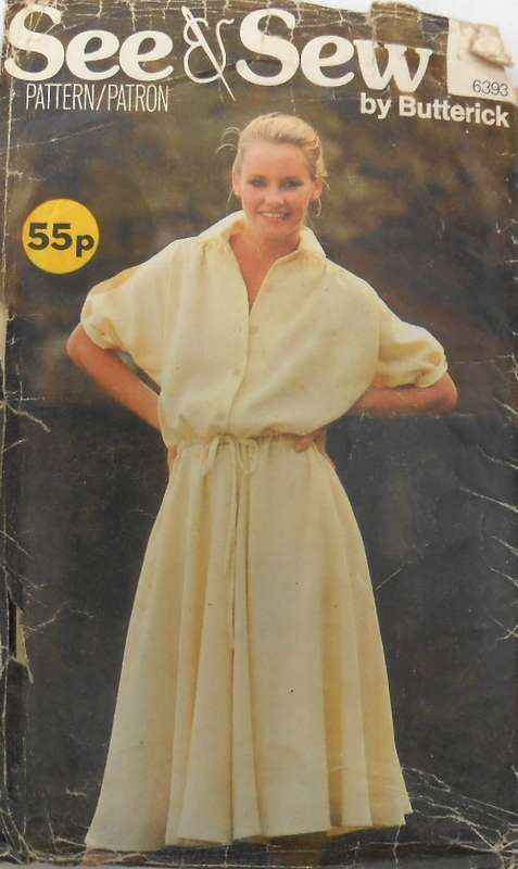 BUTTERICK 6393 V/LOOSE FITTING SHORT SLEEVE DRESS SIZE 8 COMPLETE-ZIPLOC