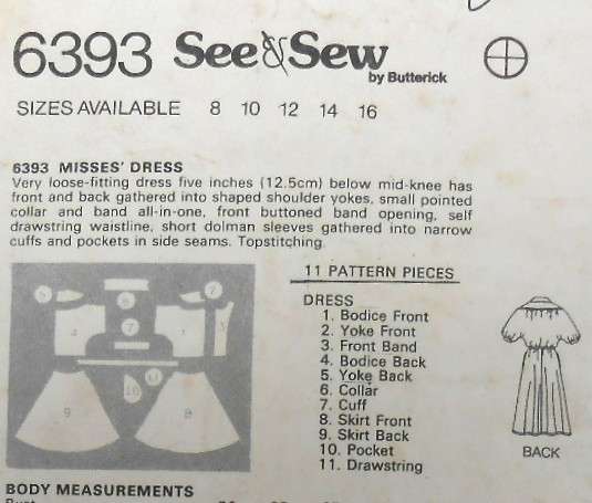 BUTTERICK 6393 V/LOOSE FITTING SHORT SLEEVE DRESS SIZE 8 COMPLETE-ZIPLOC