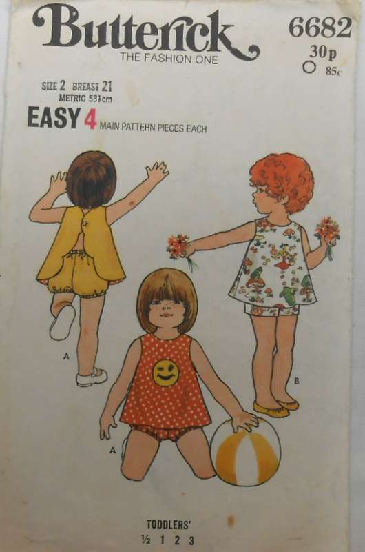 BUTTERICK 6682 TODDLERS PINAFORE-SHORTS-BLOOMERS SIZE 2 YEARS BREAST 21 COMPLETE