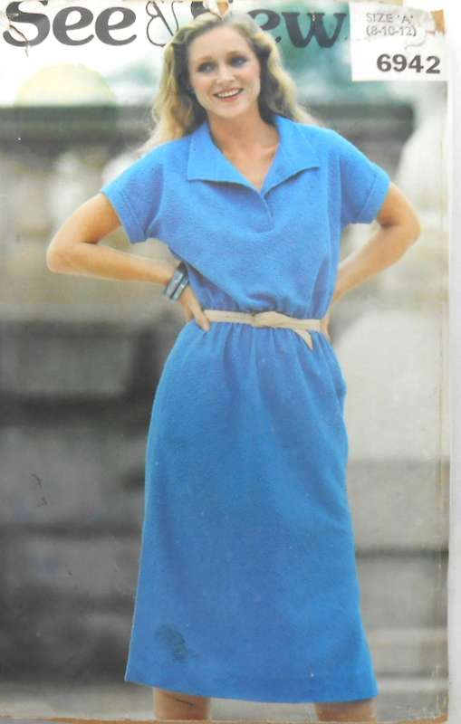 BUTTERICK 6942 LOOSE FITTING DRESS SIZE 8-10-12 COMPLETE-CUT TO 8-ZIPLOC