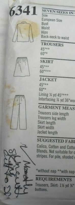 NEW LOOK PATTERNS 6341 JACKET/SHIRT-SKIRT-PANTS SIZES 10-22-COMPLETE-MOSTLY UNCUT- SKIRT CUT TO 20
