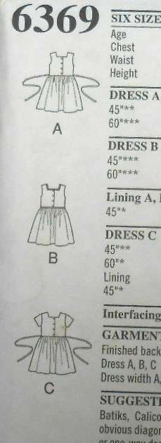NEW LOOK PATTERNS 6369 GIRLS DRESS WITH TIEBACK SIZES 3-8 YEARS-COMPLETE-UNCUT- F/FOLDED