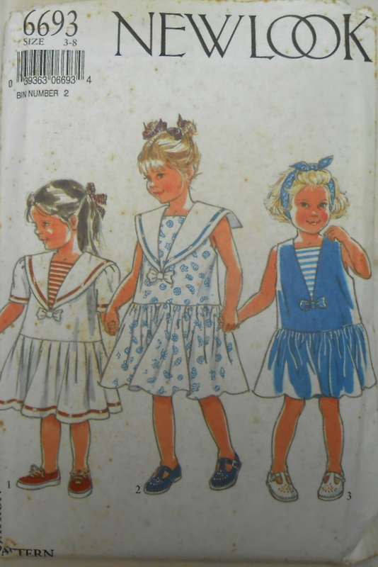 NEW LOOK 6693 GIRLS DROP WAIST SAILOR COLLARED DRESSES SIZES 3-8 YEAR COMPLETE-UNCUT-F/FOLDED
