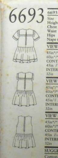 NEW LOOK 6693 GIRLS DROP WAIST SAILOR COLLARED DRESSES SIZES 3-8 YEAR COMPLETE-UNCUT-F/FOLDED