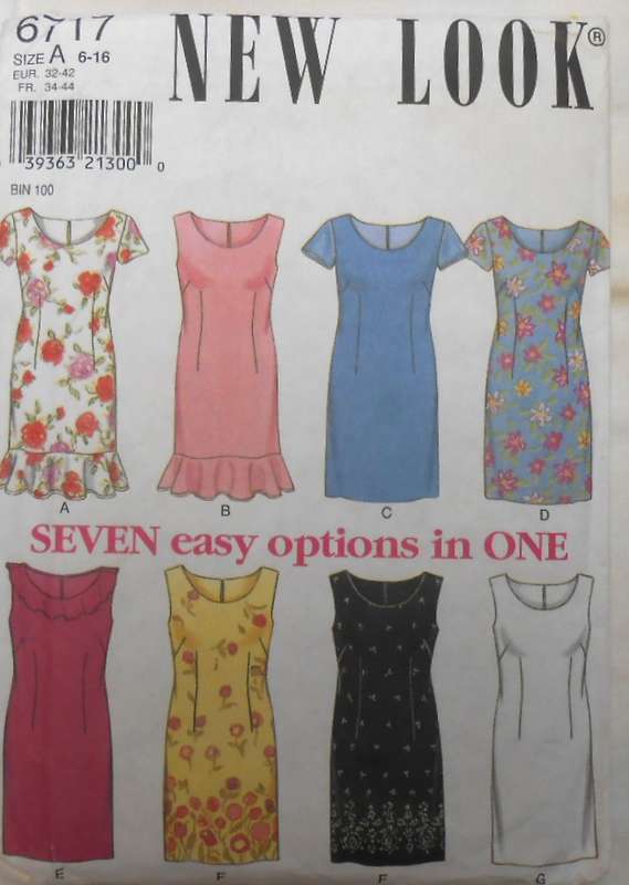 NEW LOOK PATTERNS 6717 DRESS IN 7 VARIATIONS SIZES 6-16 COMPLETE-PART CUT TO 16
