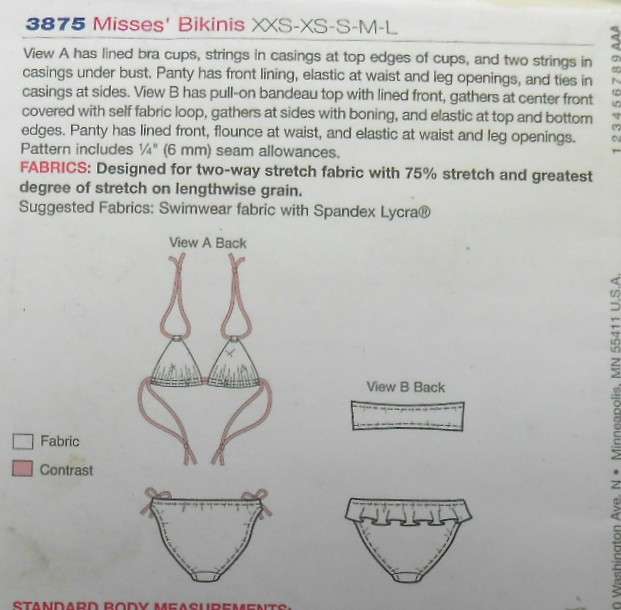 KWIK SEW 3875 SWIMWEAR BIKINIS SIZE XXS-XS-S-M-L (73-106 CM) COMPLETE-UNCUT-F/FOLDED