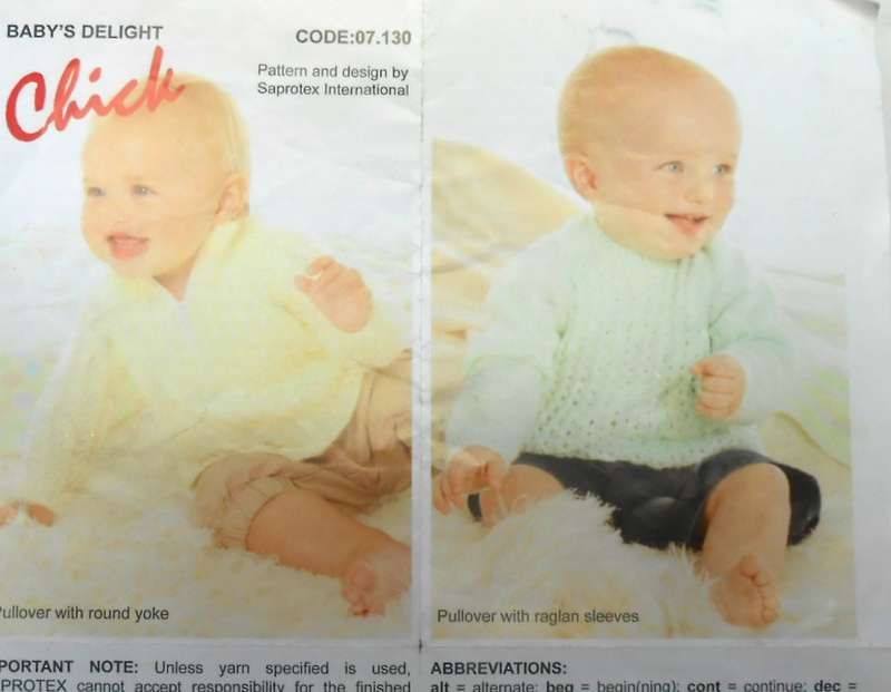 CHICK 07.130 PULLOVER WITH RAGLAN SLEEVES & PULLOVER WITH ROUND YOKE TO FIT 3 - 9 MONTHS