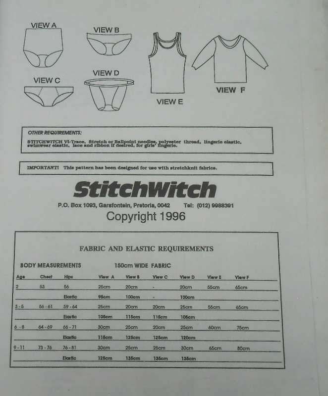 STITCHWITCH M802 KIDDIES UNDERWEAR SIZES 2-11 YEARS