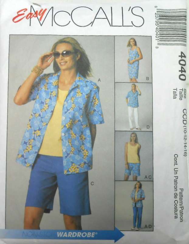 McCALLS 4040 SHIRT-TOP-DRESS-SHORTS-PANTS SIZE 10-12-14-16 COMPLETE-PART CUT TO 16