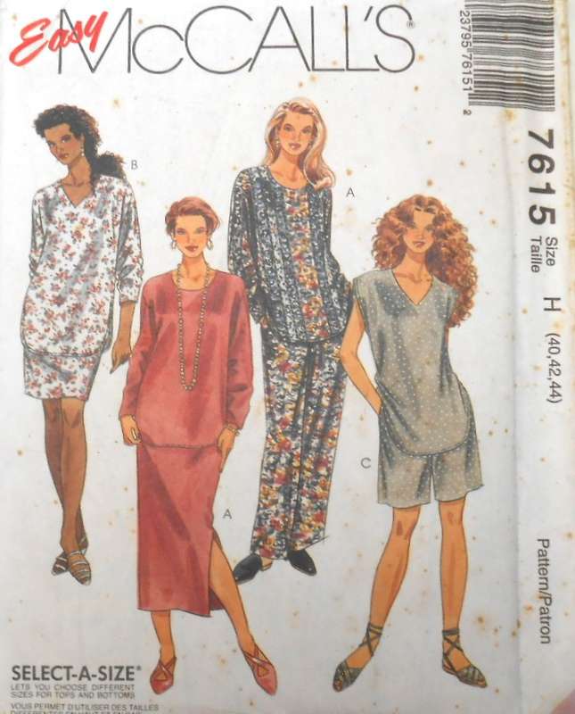 McCALLS 7615 WOMENS TUNIC-PULL ON PANTS & SKIRT & SHORTS SIZE 40-42-44 COMPLETE-UNCUT-F/FOLDED