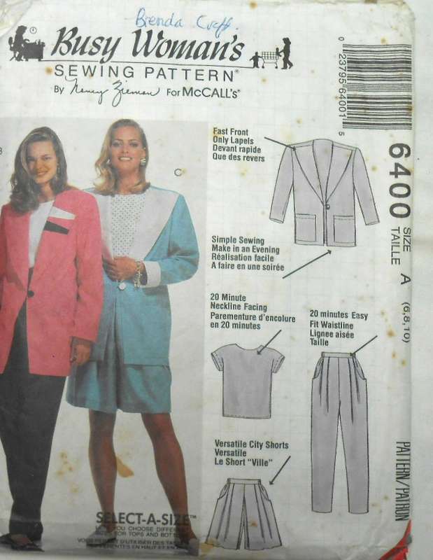 McCALLS 6400 UNLINED JACKET-TOP-PANTS-SHORTS SIZE 6-8-10 COMPLETE-CUT TO 10