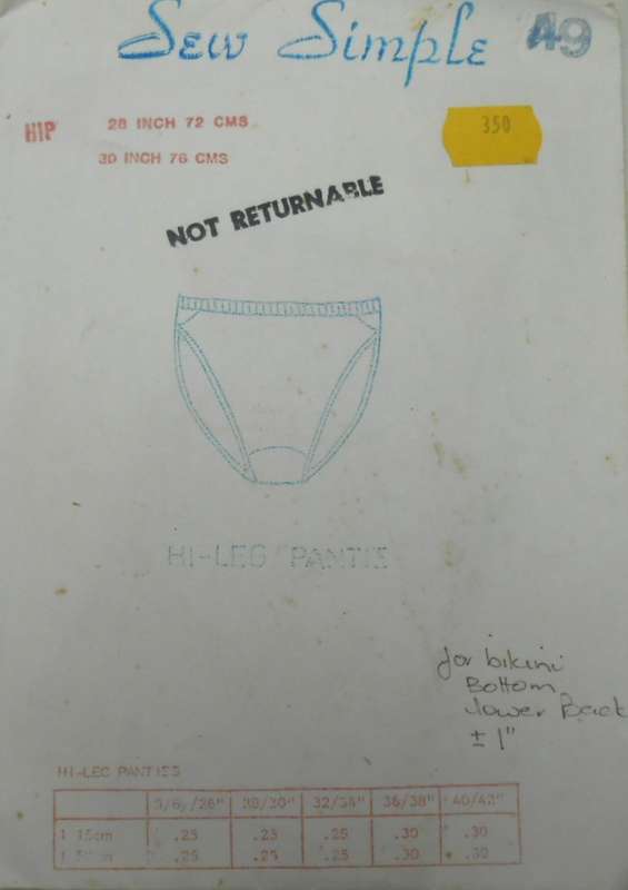 SEW SIMPLE PATTERNS 49 HI LEG PANTIES SIZES 28" - 30"or 72-76 cm COMPLETE