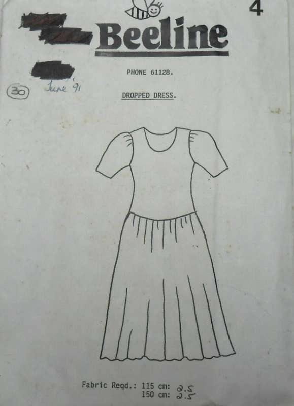 BEELINE PATTERNS 4 DROPPED DRESS SIZES 30" COMPLETE-UNCUT-F/FOLDED