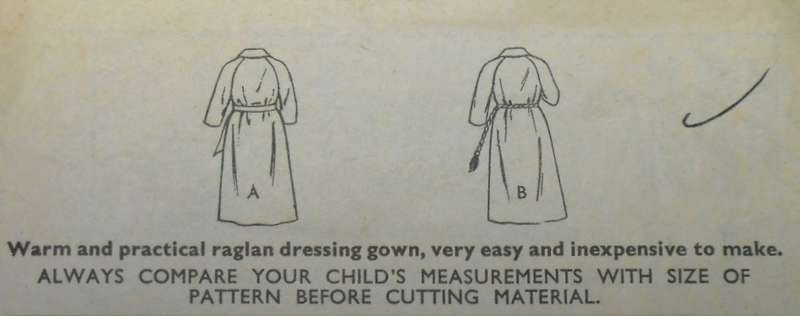 V/VINTAGE STYLE PRINT PATTERN 1339 KIDS RAGLAN DRESSING GOWN SIZE 6 YEARS COMPLETE