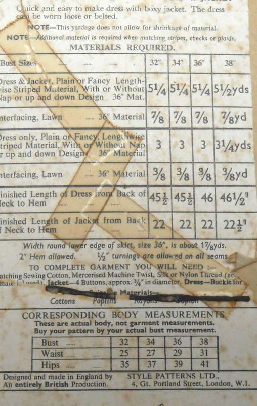 V/VINTAGE STYLE PRINT PATTERN 1111 DRESS & JACKET SIZE 36" COMPLETE