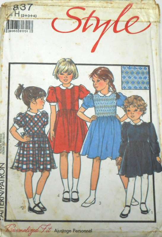 STYLE PATTERN 4837 CHILD'S DRESS WITH SMOCKING SIZE 2-3-4 YEARS COMPLETE-UNCUT-F/FOLDED