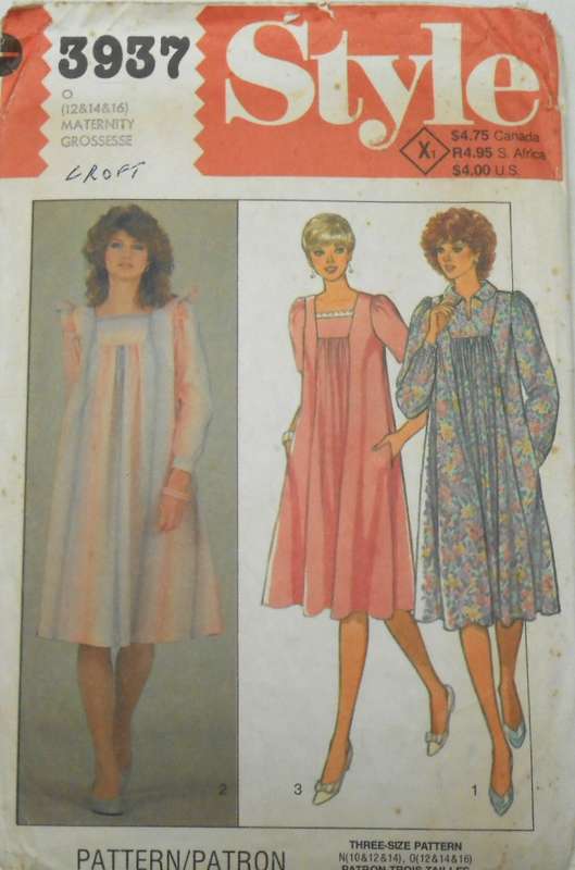 STYLE PATTERN 3937 MATERNITY DRESS SIZE 12-14-16 COMPLETE