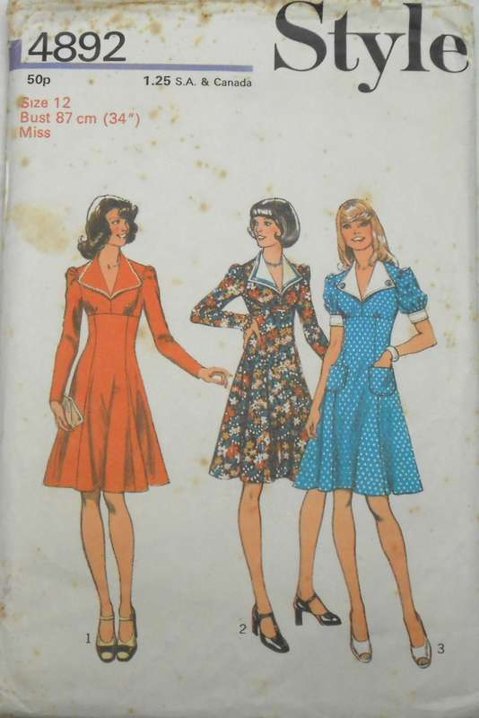 VINTAGE STYLE PATTERN 4892 DRESS WITH HIGH LINE BODICE SIZE 12 BUST 87 CM COMPLETE & PART CUT