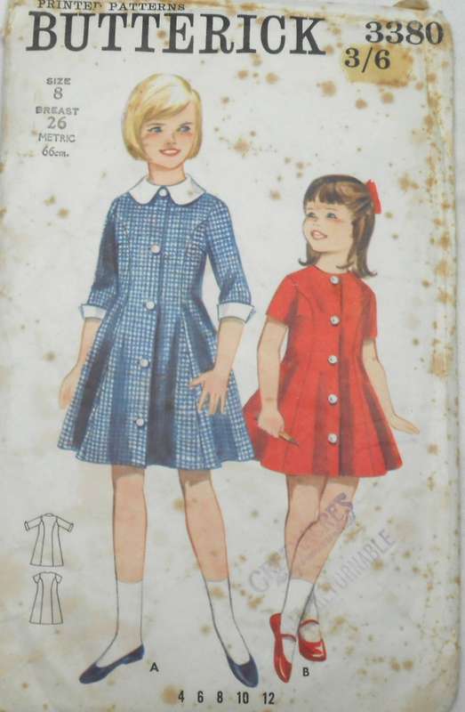 VINTAGE BUTTERICK 3380 GIRLS ONE PIECE DRESS SIZE 8 YEARS BREAST 26 COMPLETE